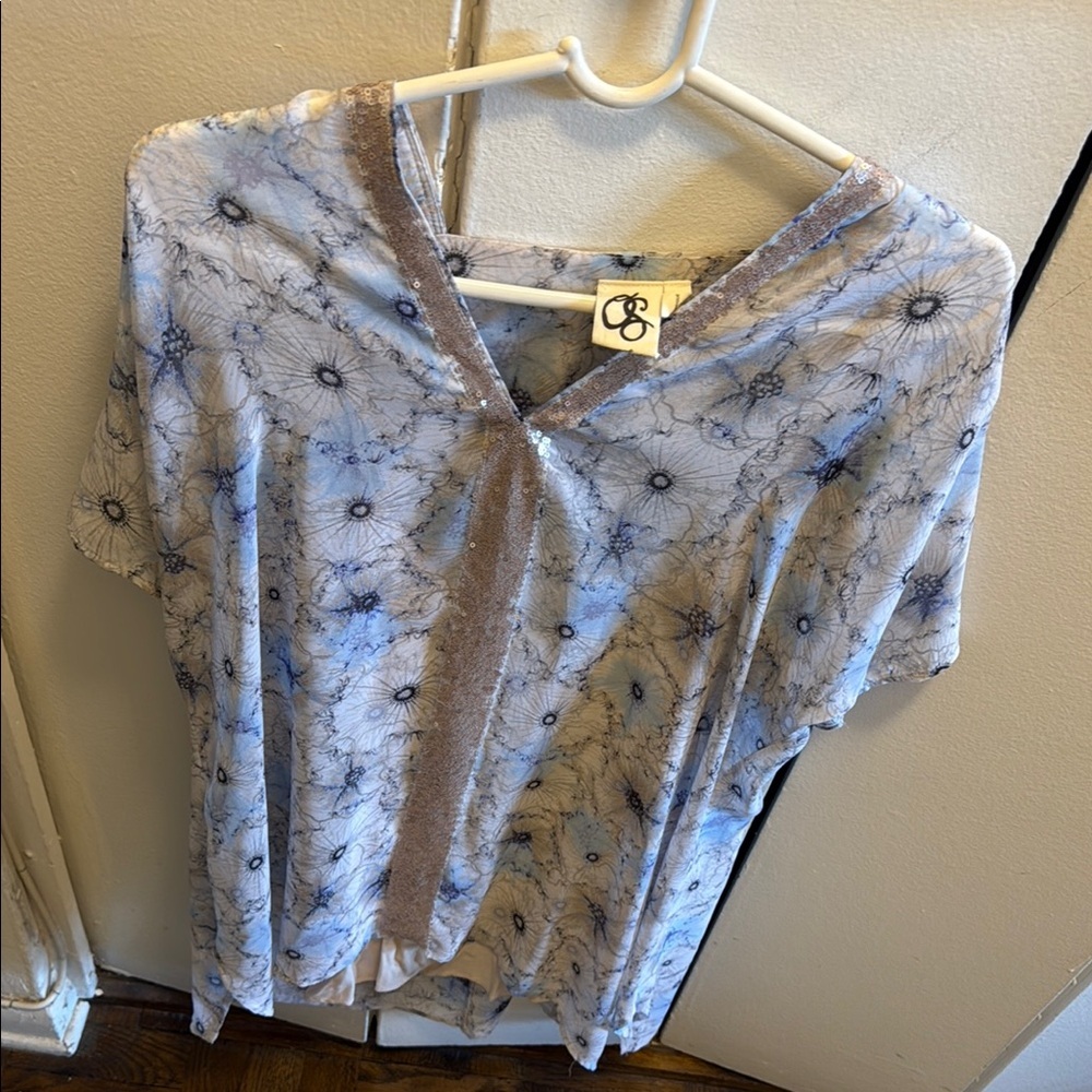 Anthropologie Blue Short Sleeve Relaxed Blouse